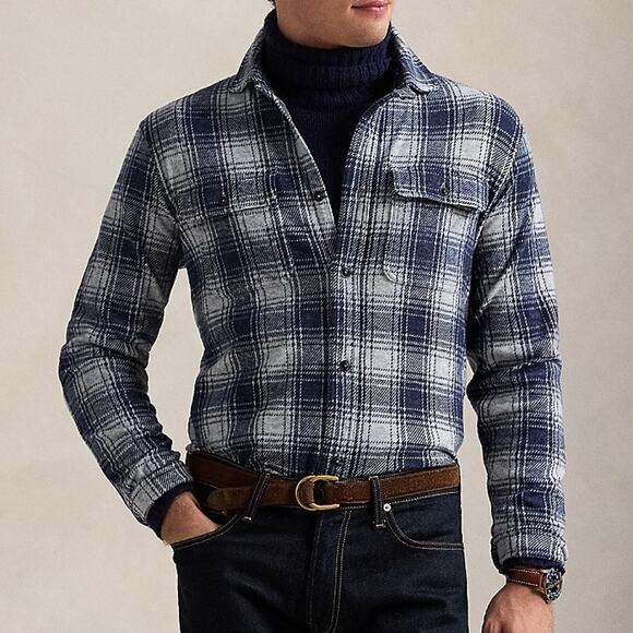 Polo Ralph Lauren Classic Fit Plaid Flannel Workshirt, Navy Medium $198 - Picture 3 of 12